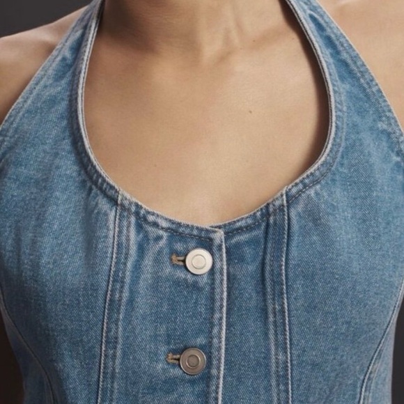 Anthropologie's Mare Mare Halter Shrunken Denim Vest in light wash - Picture 4 of 6